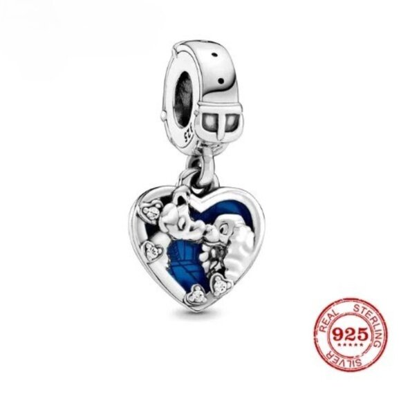 Pandora Disney Lady & the Tramp Sterling Silver Blue Heart Dangle Bracelet Charm - Picture 1 of 6